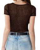 Women's Long Sleeve Short Sleeve Glitter Sheer Mesh Tops T Shirt Blouse Clubwear