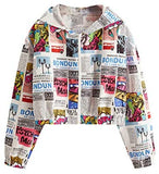 Women's Fashion Long Sleeve Comic Print Crop Bomber Zipper Jacket