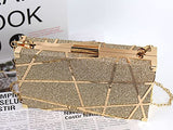 Women Lattice Pattern Metal Handbag Chain Geometric Evening Clutch Purse, Gold