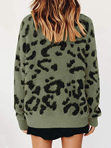 Womens Leopard Crewneck Sweater Oversized Casual Loose Basic Sherpa Pullover Knit Jumper