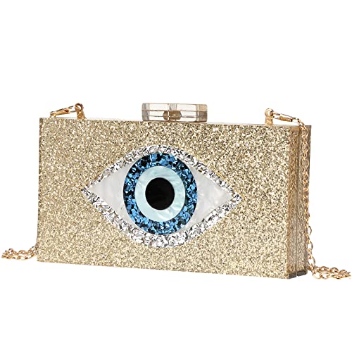 Clutch Purses for Women-Evil Eye Acrylic Clutch Glitter Purse Evening Bag Chain Shoulder Crossbody Handbags