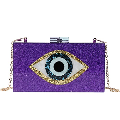 Clutch Purses for Women-Evil Eye Acrylic Clutch Glitter Purse Evening Bag Chain Shoulder Crossbody Handbags