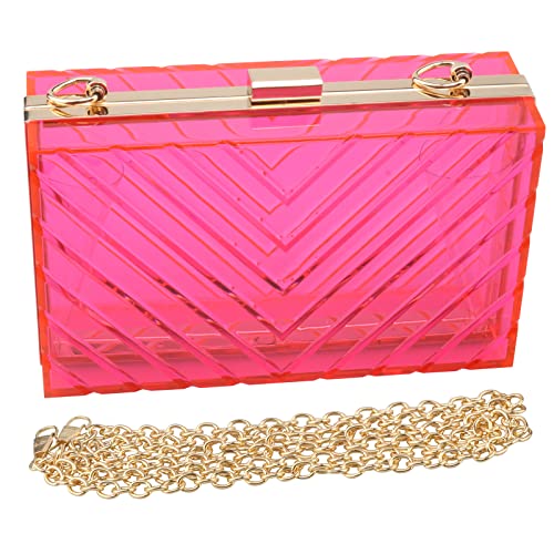 Women Acrylic Transparent Gold star Evening Bags Purses Clutch Vintage Banquet Handbag (Pink) Medium