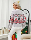Women's Chunky Sweater Crewneck Sweatshirt Knit Lantern Sleeve Oversized Pullover Sweater with Pearls (Large, Grey)