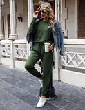 Women's Long Sleeve Loungewear Crewneck Pullover Tops Long Pants Sweatsuits Tracksuits with Pockets Army Green