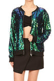 Womens Sequin Long Sleeve Front Zip Jacket with Ribbed Cuffs, Gold, Small