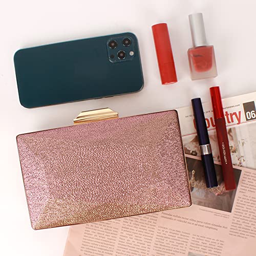 Women Lattice Pattern Metal Handbag Chain Geometric Evening Clutch Purse, Gold