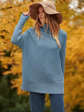 ANRABESS Oversized Sweaters for Women Turtleneck Long Batwing Sleeve Knit Casual Pullover Split Hem Solid Chunky Warm Slouchy 2023 Fall Winter Sweater Tops B718xuelan-S Indigo