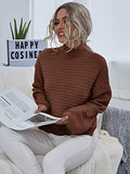 MakeMeChic Women's Solid High Neck Drop Shoulder Textured Pullover Sweater Apricot L