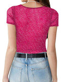 Women's Long Sleeve Short Sleeve Glitter Sheer Mesh Tops T Shirt Blouse Clubwear