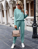 Women's Long Sleeve Loungewear Crewneck Pullover Tops Long Pants Sweatsuits Tracksuits with Pockets Army Green