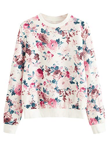 Women's Casual Floral Print Long Sleeve Pullover Tops Baby Blue