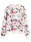 Women's Casual Floral Print Long Sleeve Pullover Tops Baby Blue