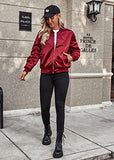 Womens Casual Jackets Long Sleeve Lightweight Fall Satin Bomber Jacket Zip Up Biker Windbreaker Coat with Pockets