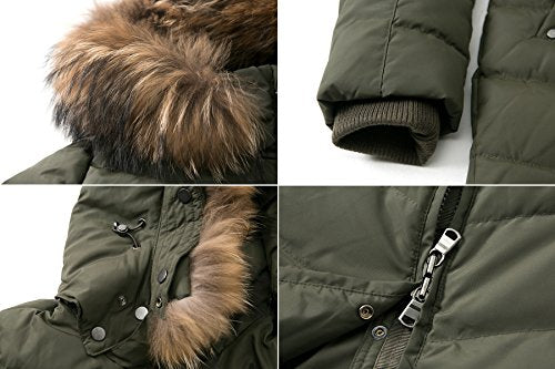 Women's Down Coat With Real Raccoon Fur Hooded Parka Jacket (Large, Wine)