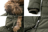 Women's Down Coat With Real Raccoon Fur Hooded Parka Jacket (Large, Wine)