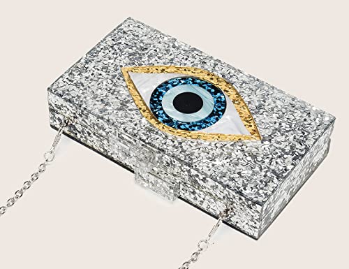 Clutch Purses for Women-Evil Eye Acrylic Clutch Glitter Purse Evening Bag Chain Shoulder Crossbody Handbags