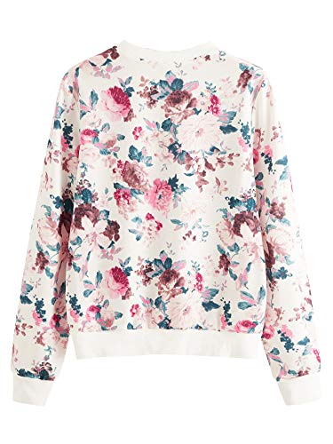 Women's Casual Floral Print Long Sleeve Pullover Tops Baby Blue