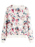 Women's Casual Floral Print Long Sleeve Pullover Tops Baby Blue