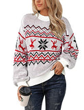 Women's Chunky Sweater Crewneck Sweatshirt Knit Lantern Sleeve Oversized Pullover Sweater with Pearls (Large, Grey)