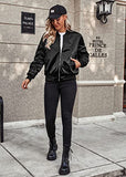 Womens Casual Jackets Long Sleeve Lightweight Fall Satin Bomber Jacket Zip Up Biker Windbreaker Coat with Pockets