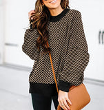 Oversized Sweaters for Women 2023 Trendy Fall Crew Neck Lantern Sleeve Striped Side Slit Knit Pullover Jumper Tops