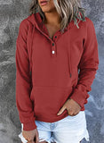 Womens Casual Hoodies Long Sleeve Drawstring Lightweight Solid Hooded Sweatshirt Button Loose Pullover Tops Fall Clothes with Pocket