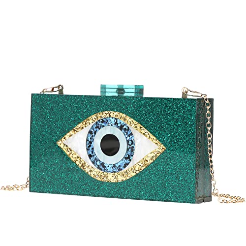Clutch Purses for Women-Evil Eye Acrylic Clutch Glitter Purse Evening Bag Chain Shoulder Crossbody Handbags