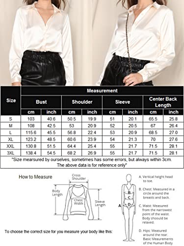 Black Silk Button Up Shirt Women Satin Blouse Casual V-Neck Long Sleeve Business Office Blouses Tops Black S