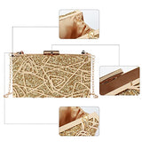 Women Lattice Pattern Metal Handbag Chain Geometric Evening Clutch Purse, Gold
