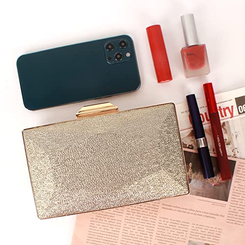 Women Lattice Pattern Metal Handbag Chain Geometric Evening Clutch Purse, Gold