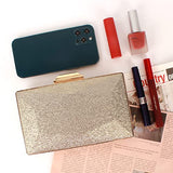 Women Lattice Pattern Metal Handbag Chain Geometric Evening Clutch Purse, Gold