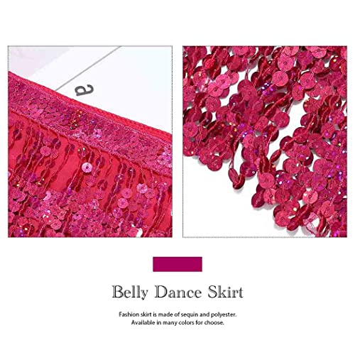 Belly Dance Hip Skirt Tassel Scarf Sequin Wrap Rave Costume for Women (Blue)