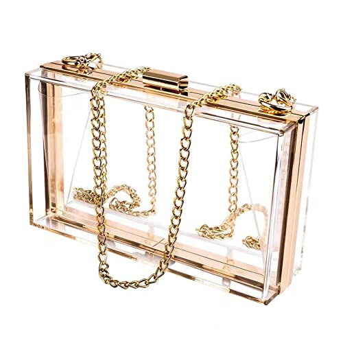 Women Acrylic Transparent Gold star Evening Bags Purses Clutch Vintage Banquet Handbag (Pink) Medium