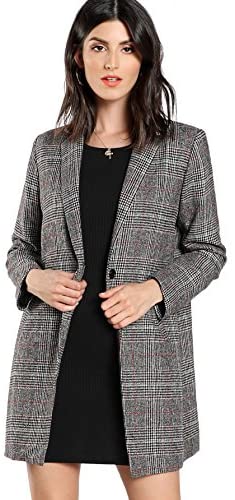 Women's Lapel Collar Coat Long Sleeve Plaid Blazer Outerwear