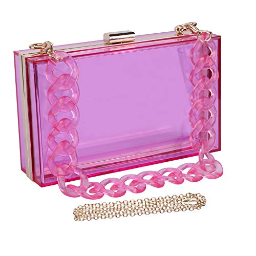 Women Acrylic Transparent Gold star Evening Bags Purses Clutch Vintage Banquet Handbag (Pink) Medium