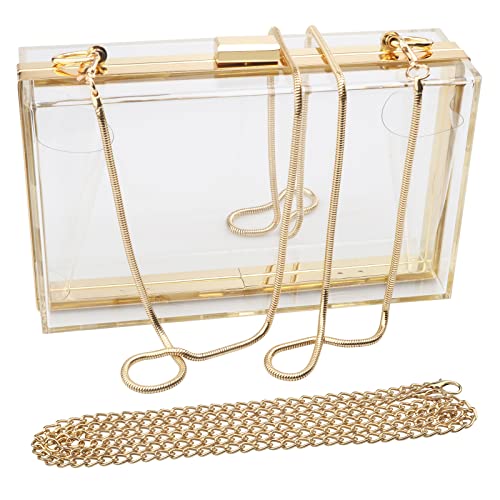 Women Acrylic Transparent Gold star Evening Bags Purses Clutch Vintage Banquet Handbag (Pink) Medium