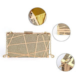 Women Lattice Pattern Metal Handbag Chain Geometric Evening Clutch Purse, Gold