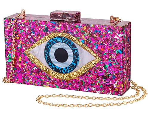 Clutch Purses for Women-Evil Eye Acrylic Clutch Glitter Purse Evening Bag Chain Shoulder Crossbody Handbags
