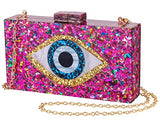 Clutch Purses for Women-Evil Eye Acrylic Clutch Glitter Purse Evening Bag Chain Shoulder Crossbody Handbags