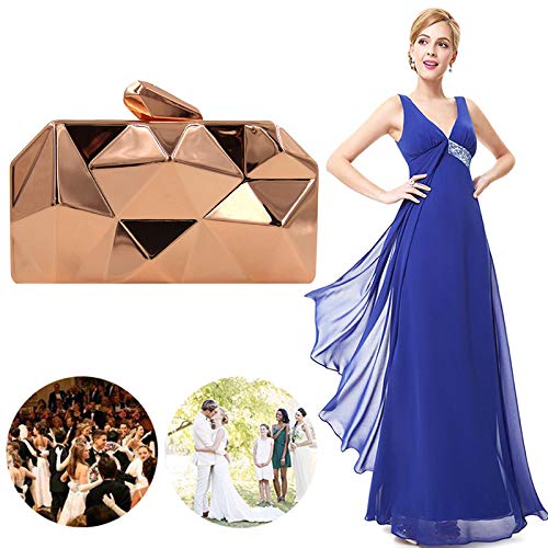 Women Lattice Pattern Metal Handbag Chain Geometric Evening Clutch Purse, Gold