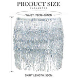 Belly Dance Hip Skirt Tassel Scarf Sequin Wrap Rave Costume for Women (Blue)