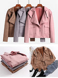 Faux Suede Jacket for Women Casual Long Sleeve Button Notch Collar Short Moto Biker Coat Fall Dark Khaki Small