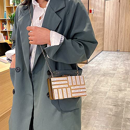 Women Lattice Pattern Metal Handbag Chain Geometric Evening Clutch Purse, Gold