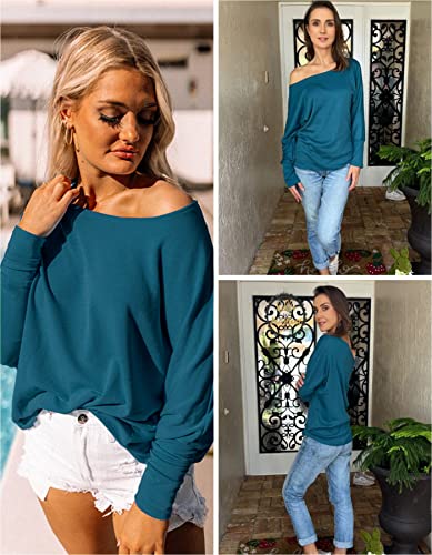 Long Sleeve Tops for Women,Sexy Off Shoulder Tops Oversized Pullover Sweater Casual Fall Shirts Tunic Blouse