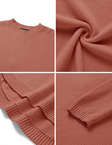 Women's Long Sleeve Oversized Crew Neck Solid Color Knit Pullover Sweater Tops Mocha