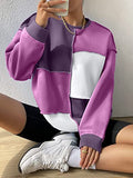 Women's Color Block Crew Neck Oversized Sweatshirt Drop Shoulder Casual Pullover