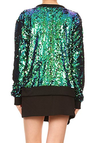 Womens Sequin Long Sleeve Front Zip Jacket with Ribbed Cuffs, Gold, Small