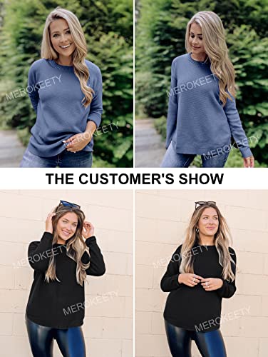 Women's Long Sleeve Oversized Crew Neck Solid Color Knit Pullover Sweater Tops Mocha