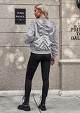 Womens Casual Jackets Long Sleeve Lightweight Fall Satin Bomber Jacket Zip Up Biker Windbreaker Coat with Pockets